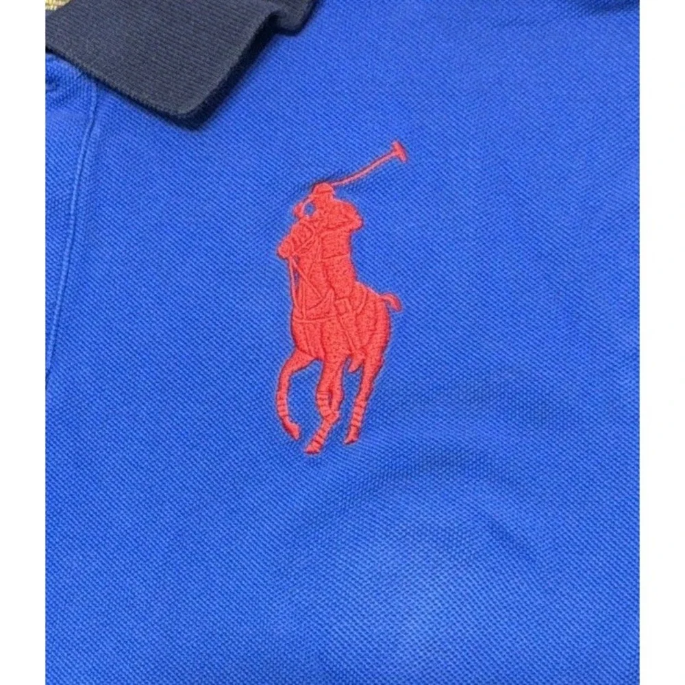 Polo Ralph Lauren Big Pony Rugby Shirt Red Navy #3 Short Sleeve Youth XL (18-20)